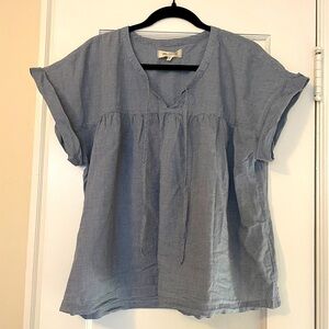 Madewell tie-front popover top on mini blue gingham check XL